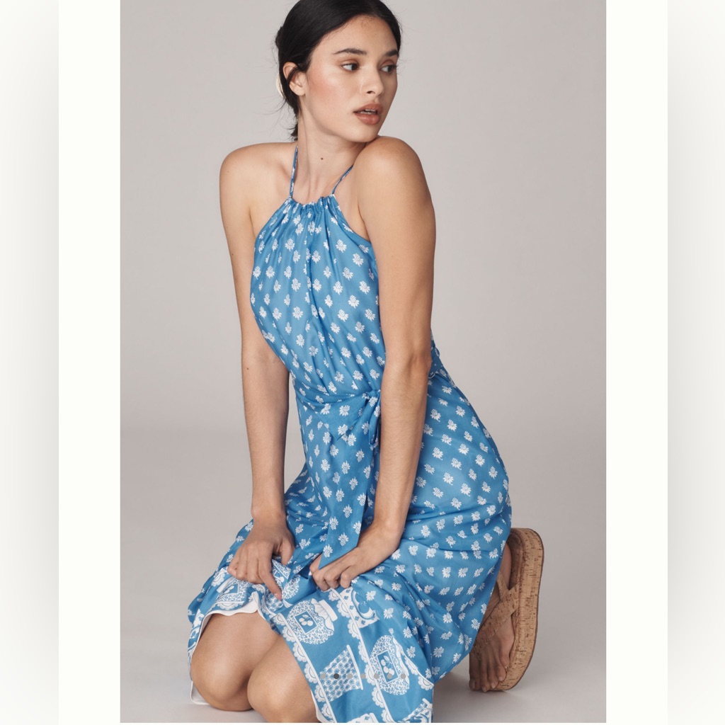 Rachel Antonoff For Anthropologie Rainey Halter Maxi Dress Nwt Blue M